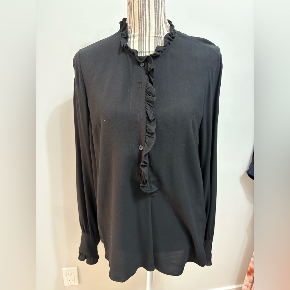 Baum Und Pferdgarten Black Chiffon Long Sleeve Blouse Womens sz 34 ruffle collar